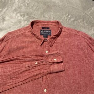 American Rag Shirt Sz L Red‎ Chambray Linen Blend Long Sleeve Hipster Preppy